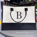 Personalized embroidery logo canvas beach bag tote Eco-friendly cotton customized Alphabet letter shopper shopping bag